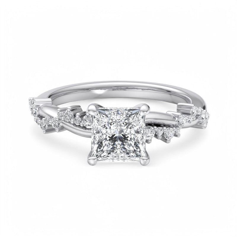 1.5CT Princess Cut Lab Grown Diamond Twig and Leaf Engagement Ring ...