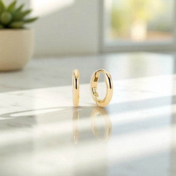 Classic Gold Tube Huggie Hoops • 12MM Lightweight Everyday Earrings