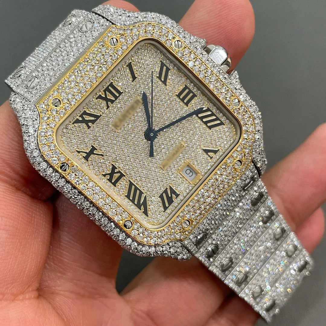 Cartier Santos Moissanite Diamond Watch VVS Diamond Cartier Santos W charonjewels