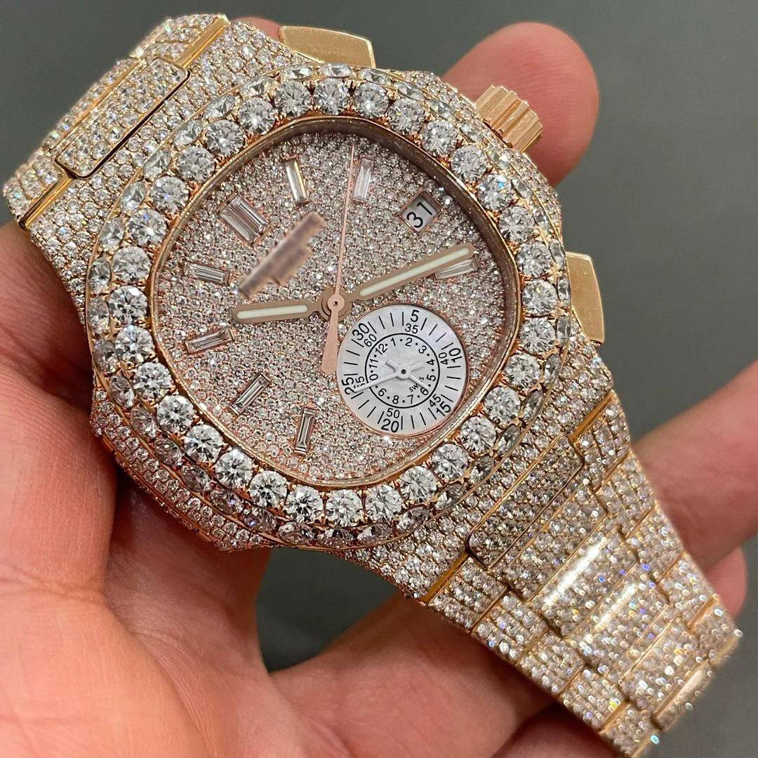 Iced Out Moissanite Patek Philippe Nautilus Chronograph Watch W 115 charonjewels