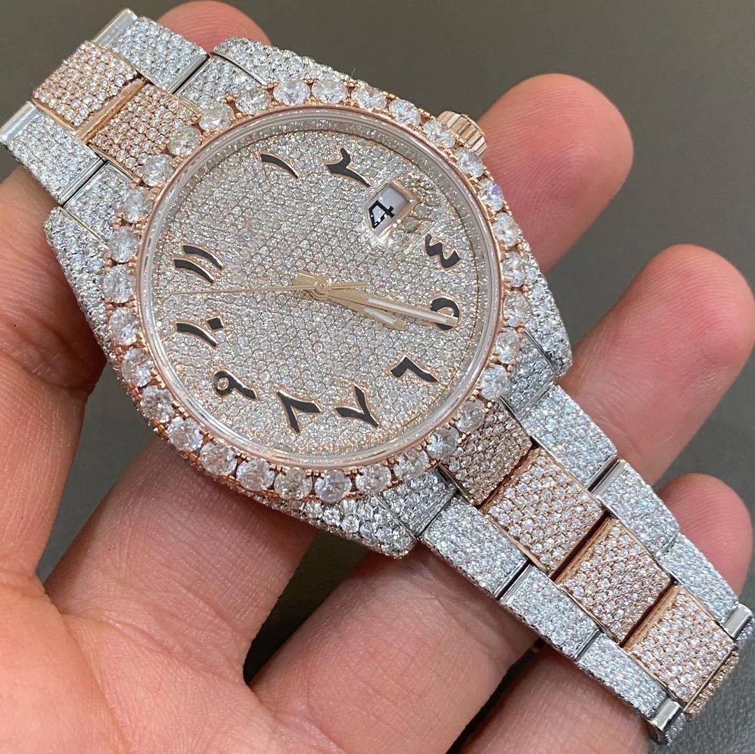 Rose Gold Iced Out Rolex Png Rolex Date-Just Moissanite Diamond