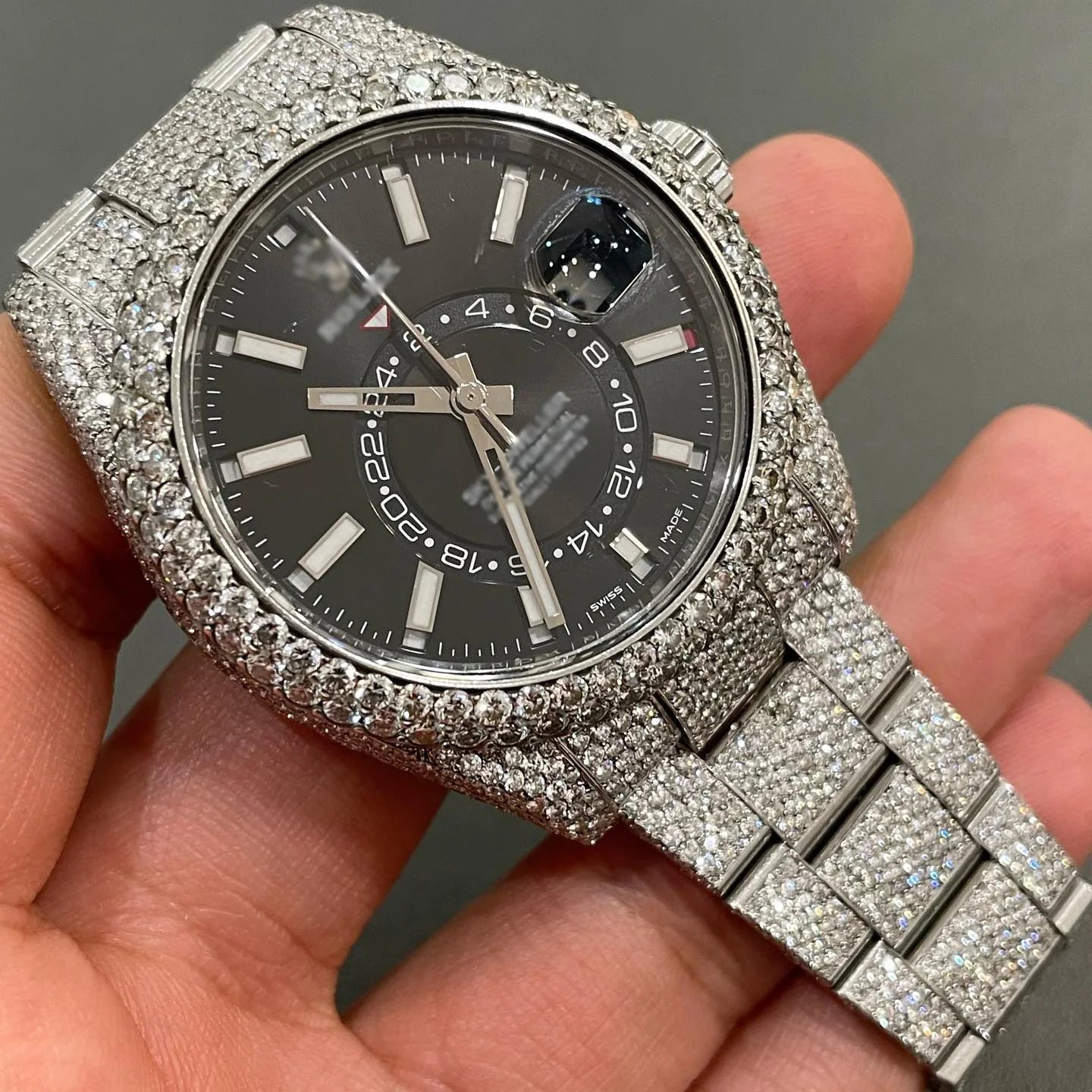 Sky Dweller Lab Made Iced Out Rolex Men's Two-Tone Diamond Watch