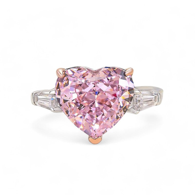 2.00ct Heart Cut Lab Grown Pink Sapphire Three Stone Engagement Ring