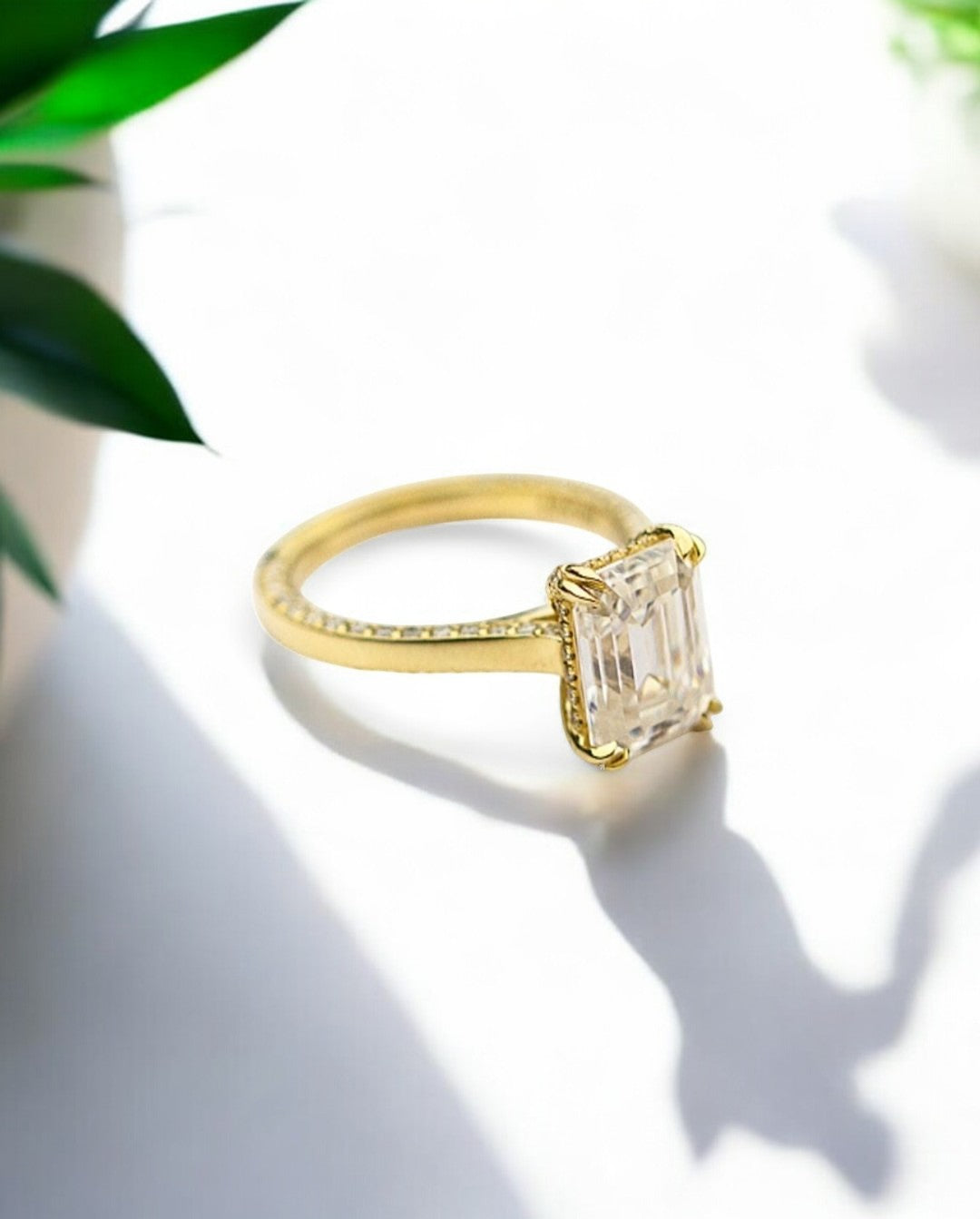 3.800ct Emerald Cut Solitaire Moissanite Engagement Ring