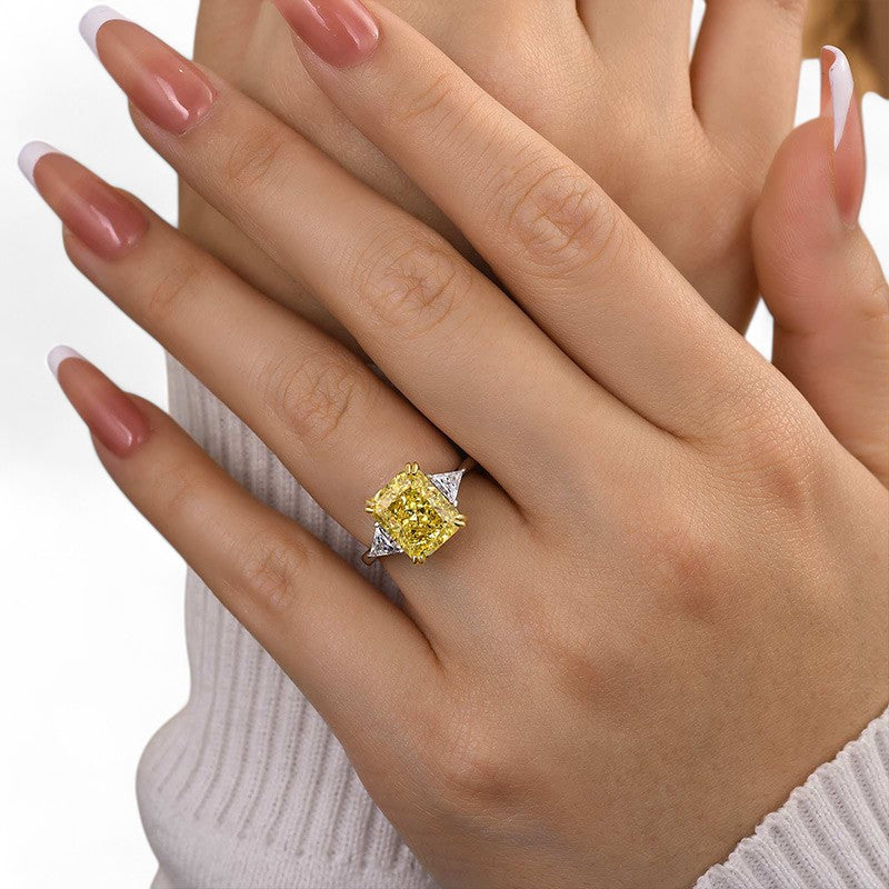 3.30CT Radiant Fancy Intense Yellow Lab Grown Diamond Three-Stone Engagement Ring