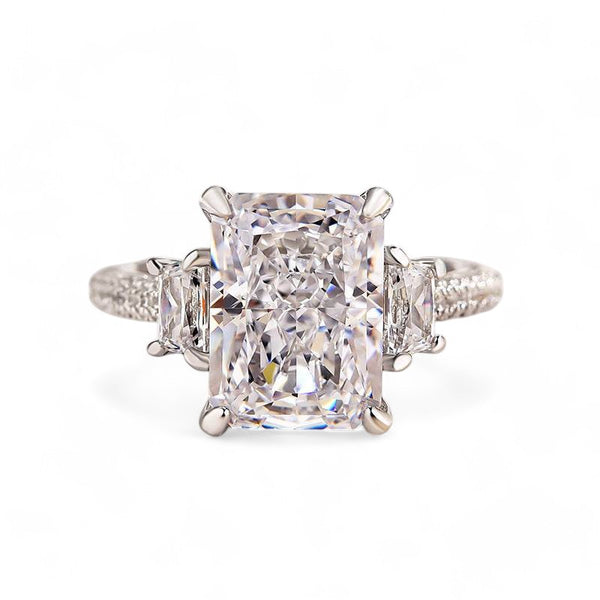 2.40Ct Three Stone Radiant Cut Moissanite Engagement Ring