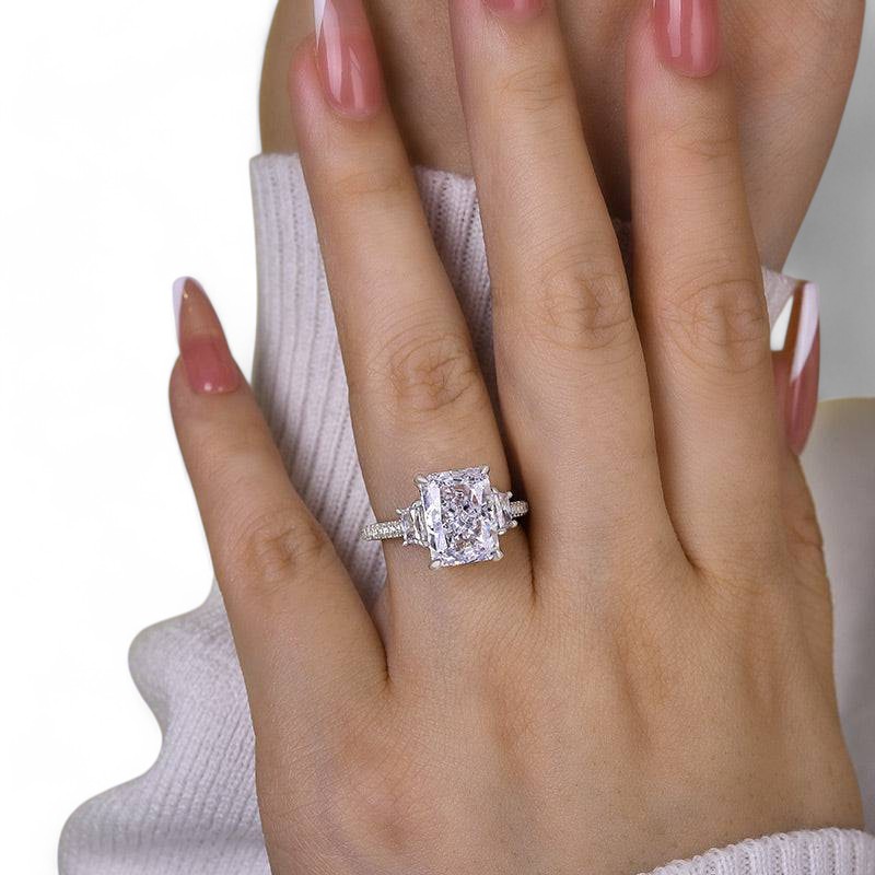 2.40Ct Three Stone Radiant Cut Moissanite Engagement Ring