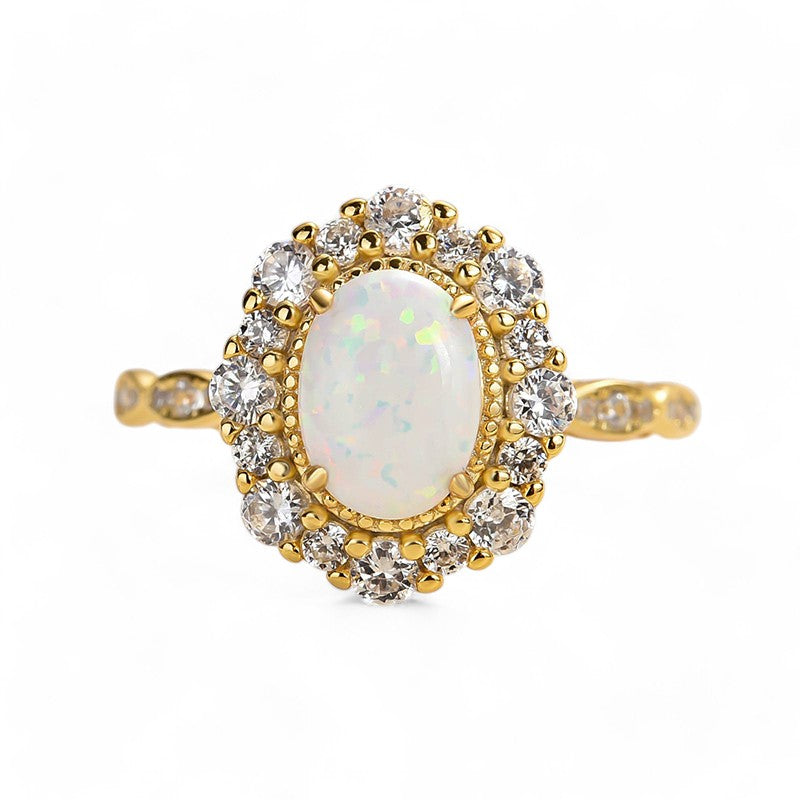 8x6MM Oval Ethiopian Opal Gemstone Engagement Ring