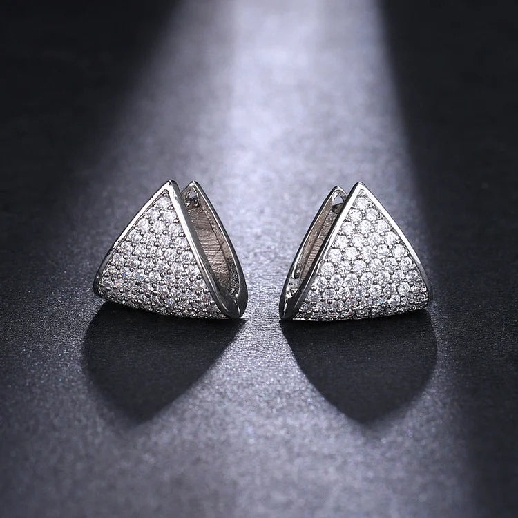 1 Ct Lab Grown Diamond Pavé Triangle Hoop Earrings • 14K Yellow Gold Geometric Hoops