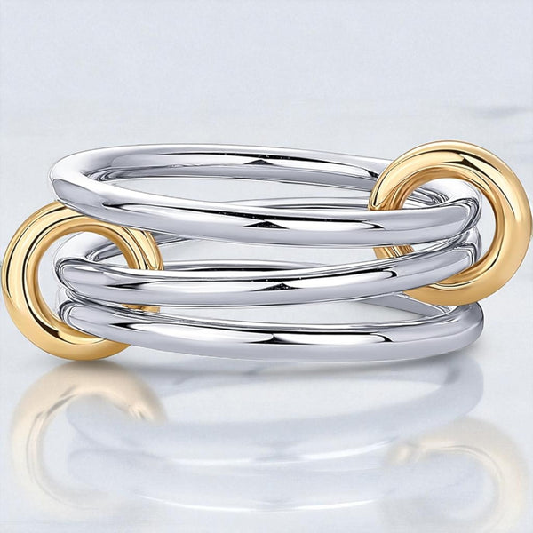 14K Solid Gold Interlocked Ring: Two-Tone Stackable Bands