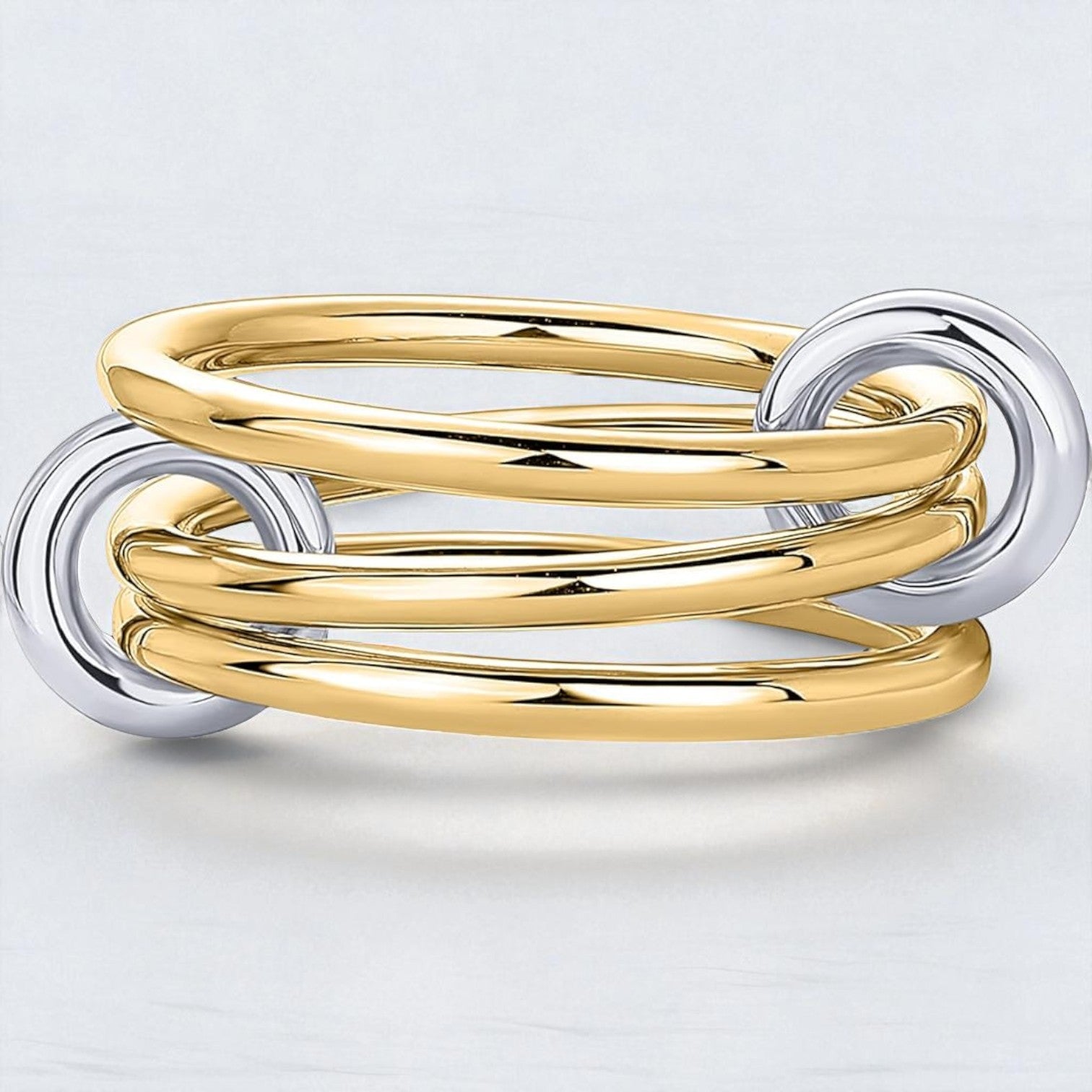 14K Solid Gold Interlocked Ring: Two-Tone Stackable Bands,Multi Link Connector Ring