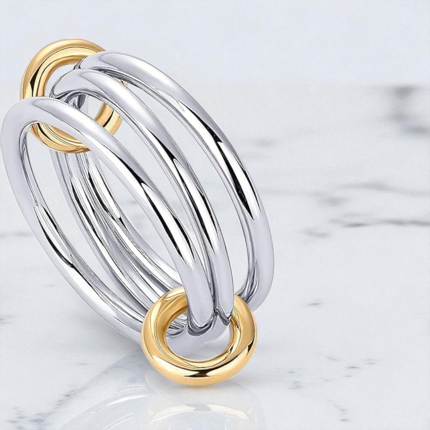 14K Solid Gold Interlocked Ring: Two-Tone Stackable Bands
