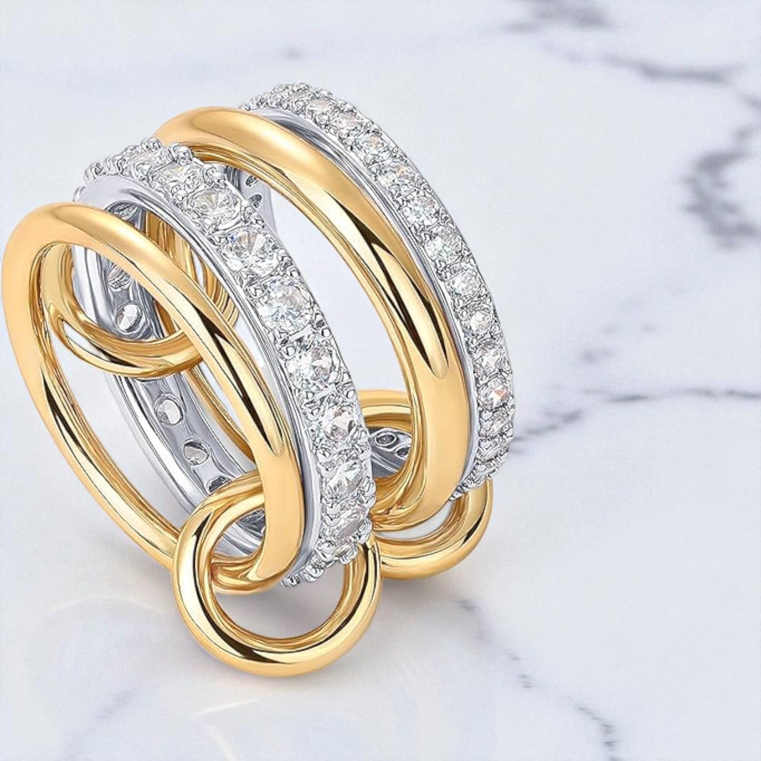 14K Solid Two-Toned Gold Lab Grown Diamond Interlocked Multi-Band Ring