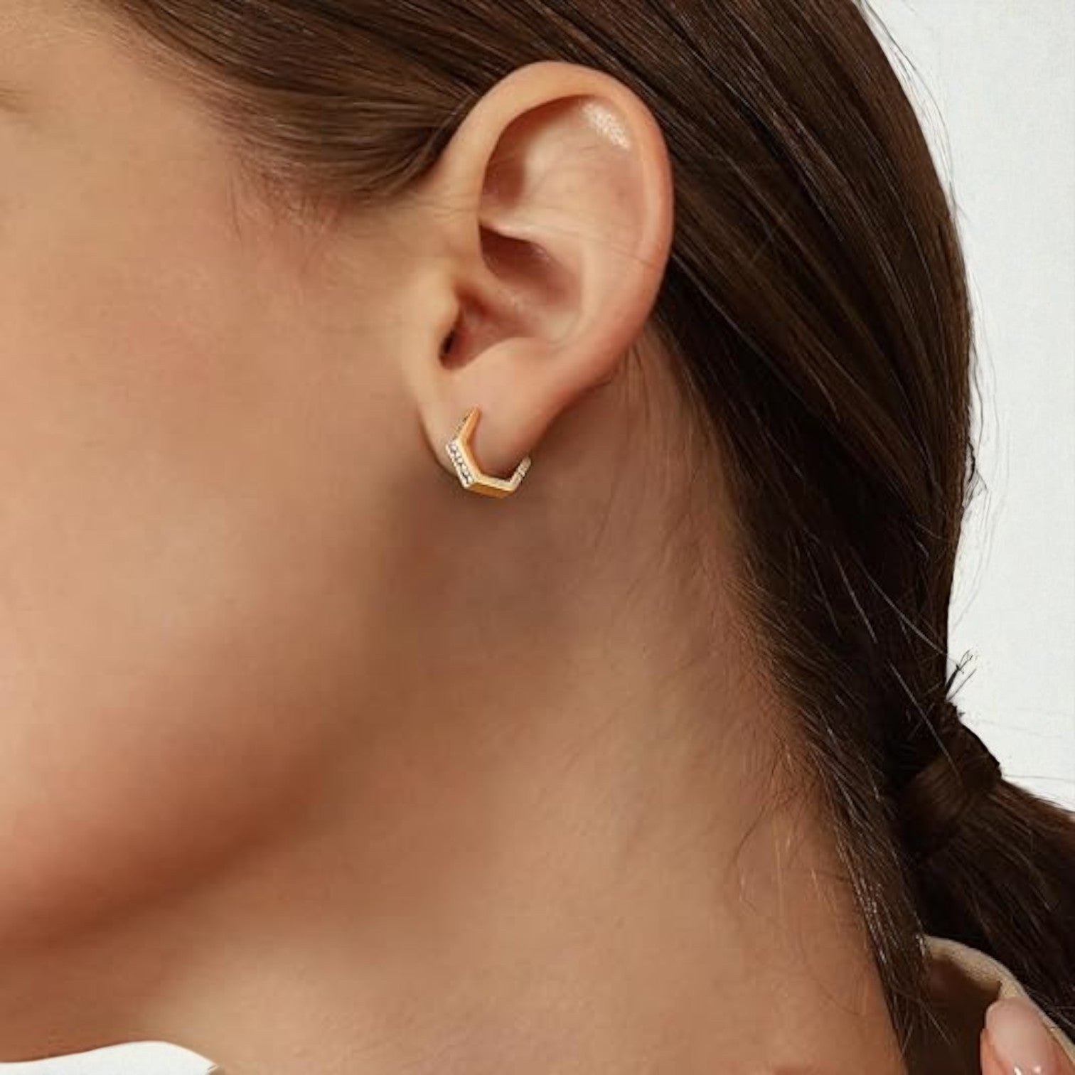 Hexagon Hoop Earrings • Princess Cut Lab Grown Diamonds Hoops  14K Gold