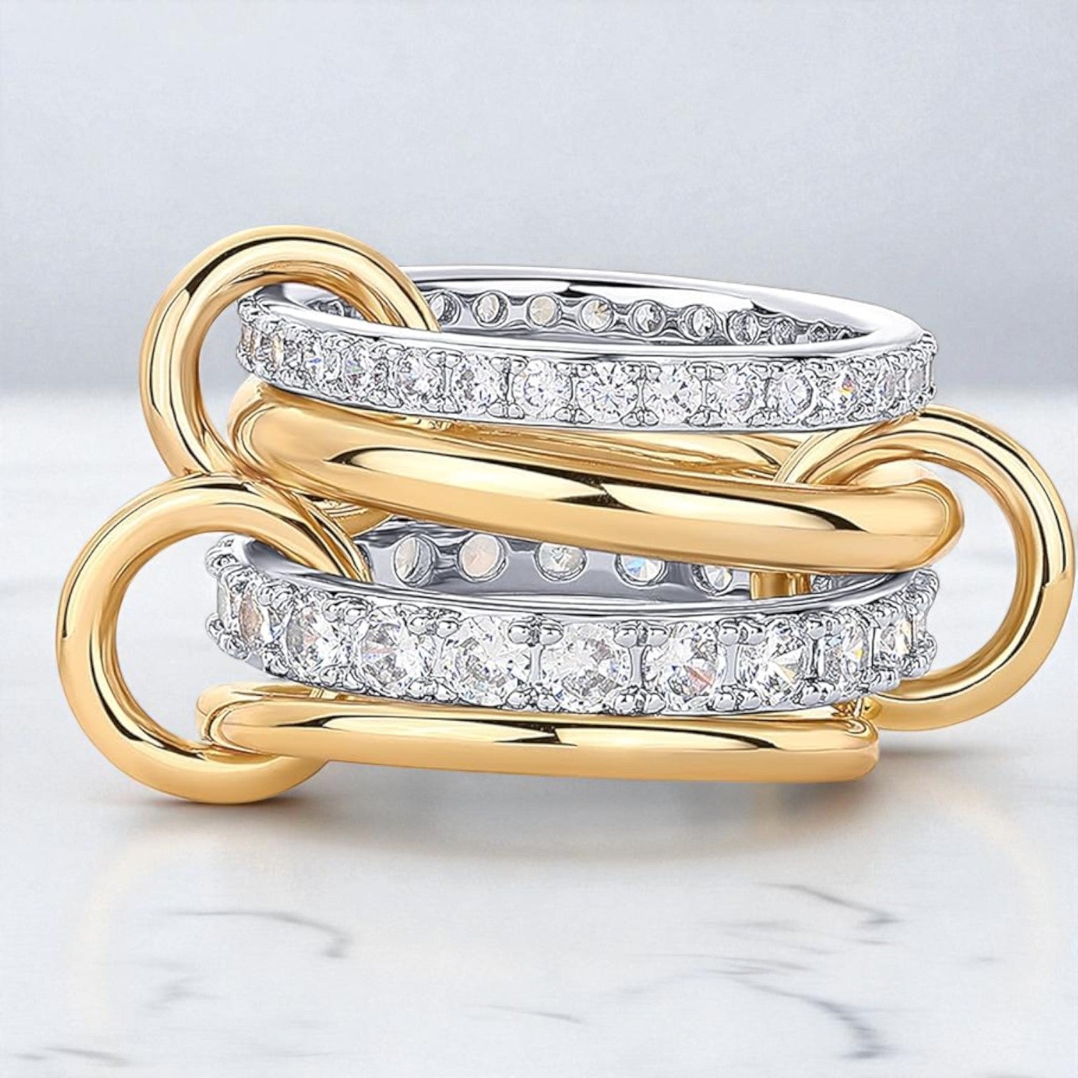 14K Solid Two-Toned Gold Lab Grown Diamond Interlocked Multi-Band Ring