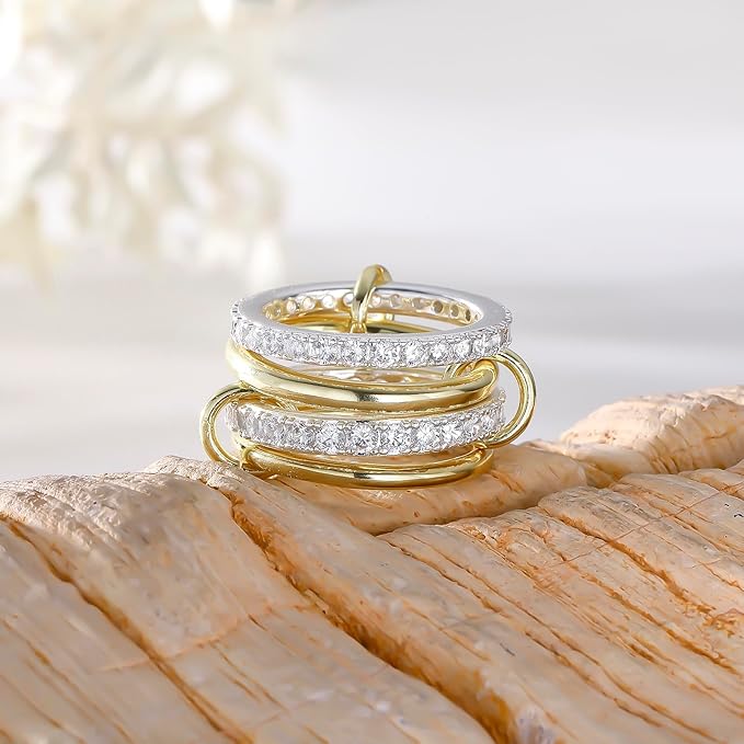 14K Solid Two-Toned Gold Lab Grown Diamond Interlocked Multi-Band Ring