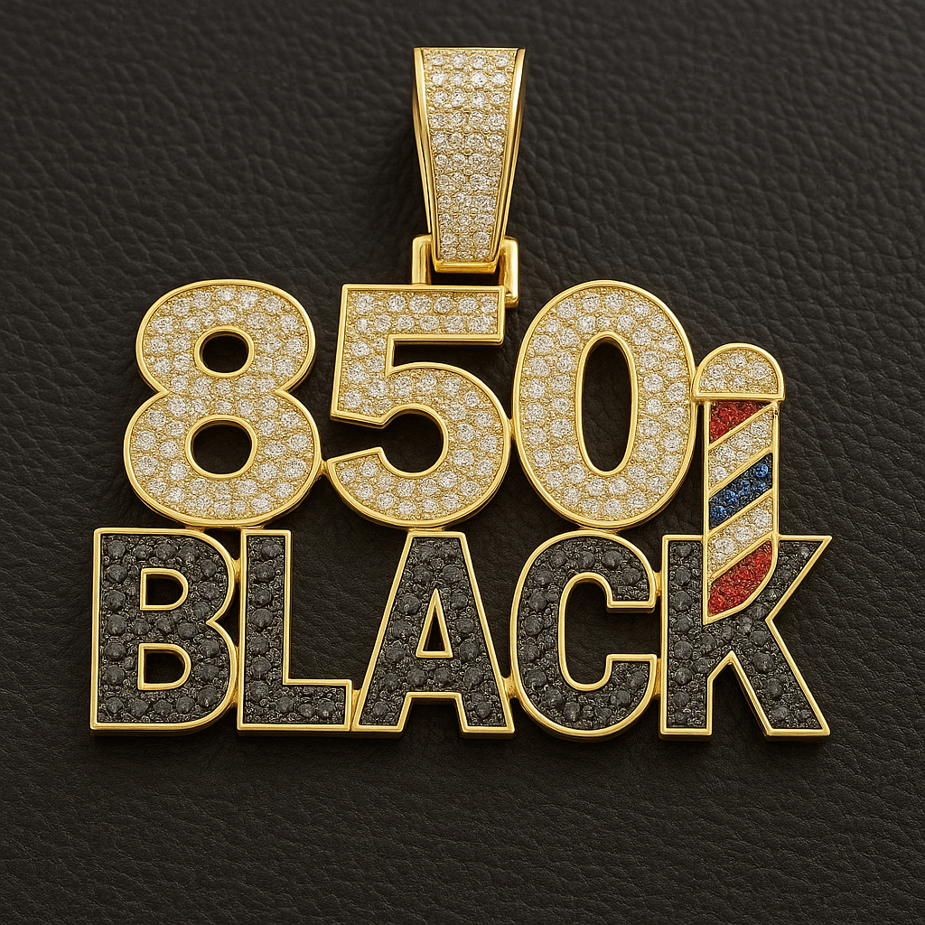 " 850 BLACK " Where Hustle Meets Heritage Moissanite Hip Hop Pendant 925 Sterling Silver