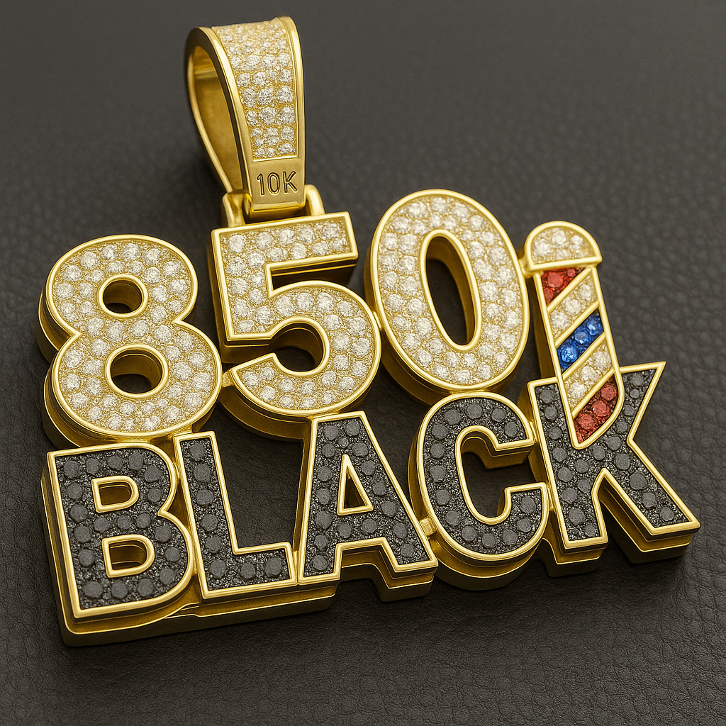 " 850 BLACK " Where Hustle Meets Heritage Moissanite Hip Hop Pendant 925 Sterling Silver