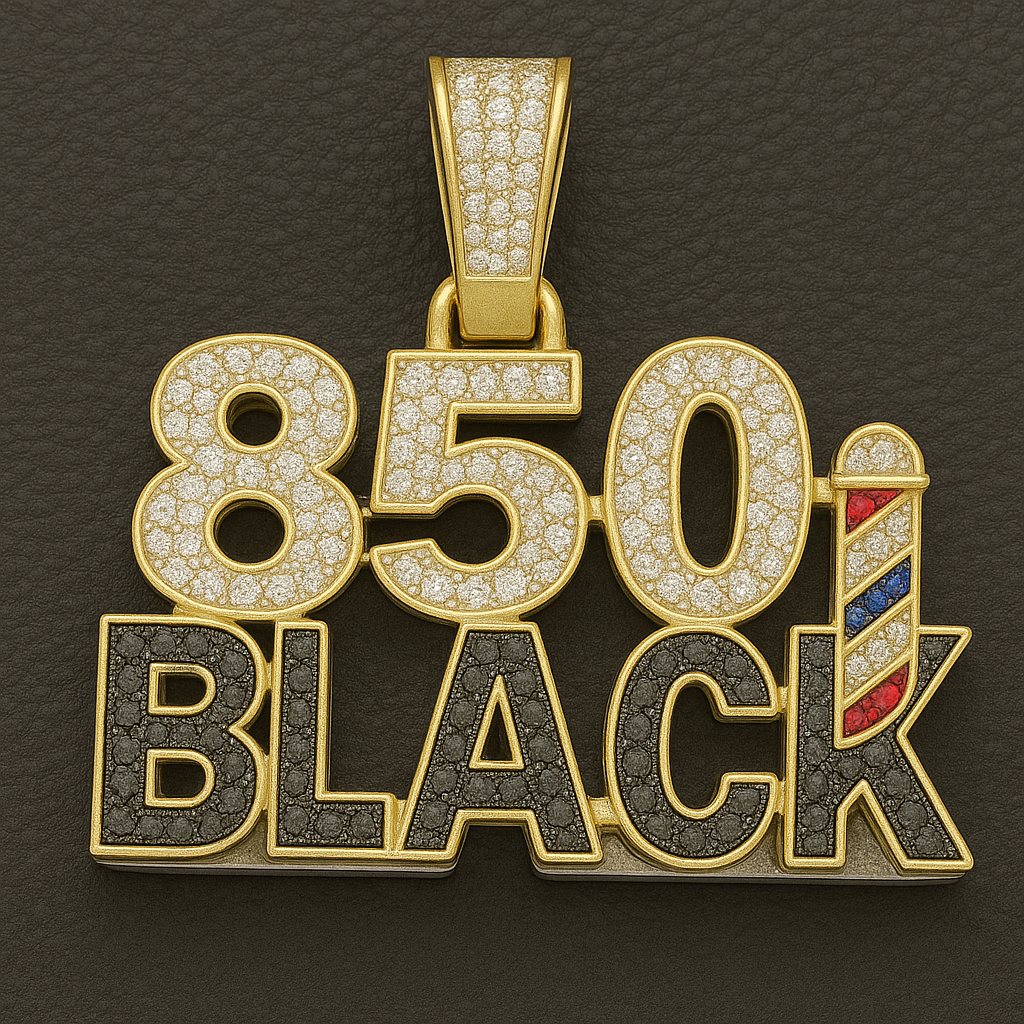 " 850 BLACK " Where Hustle Meets Heritage Moissanite Hip Hop Pendant 925 Sterling Silver
