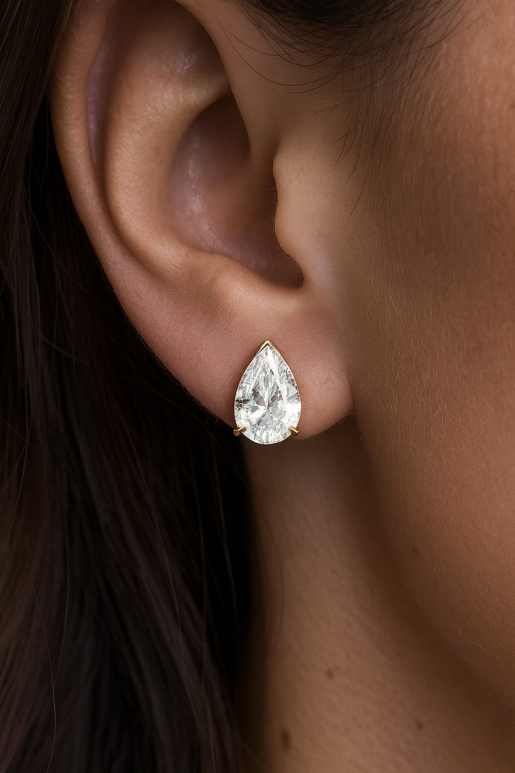 2 Carat Pear Cut Lab Grown Diamond Stud Earrings • 14K Gold Basket Setting