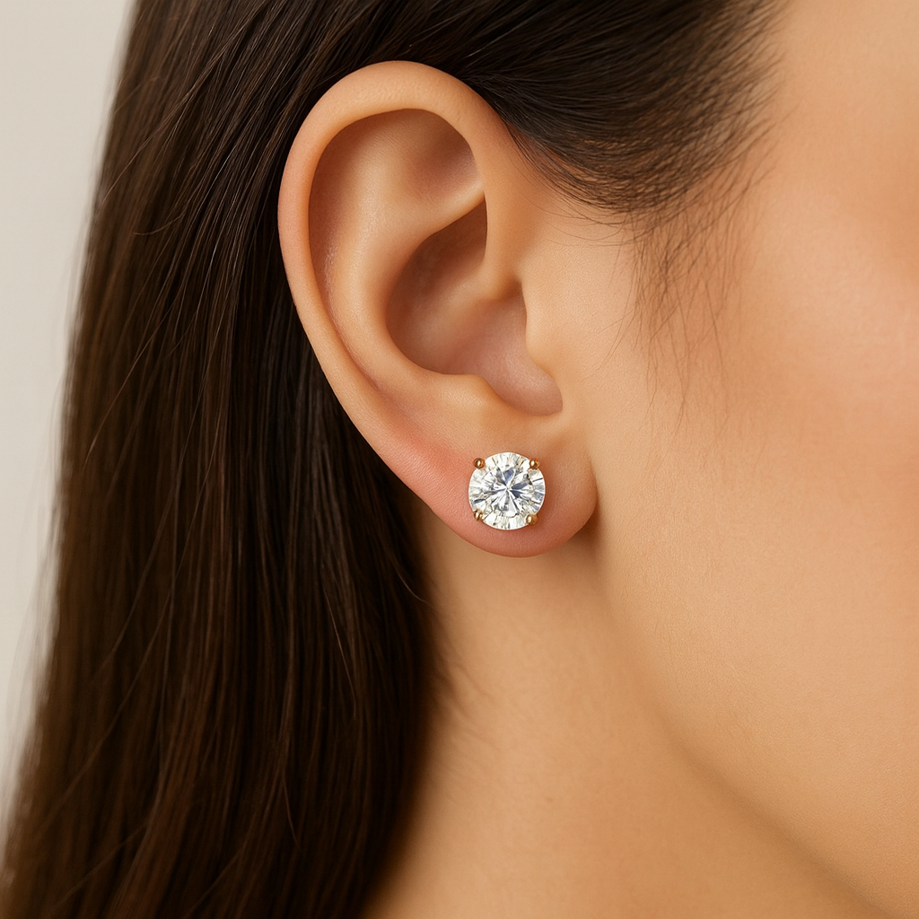 1.50 Carat Round cut Moissanite Stud Earrings , Solitaire Earrings