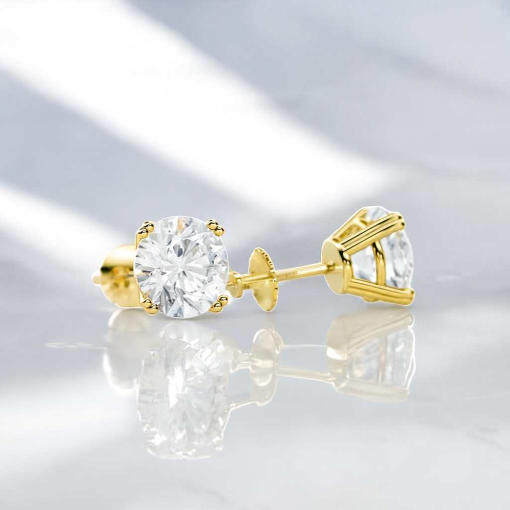 1.00 Carat Moissanite Stud Earrings – Round Cut Solitaire Earrings in Rose Gold