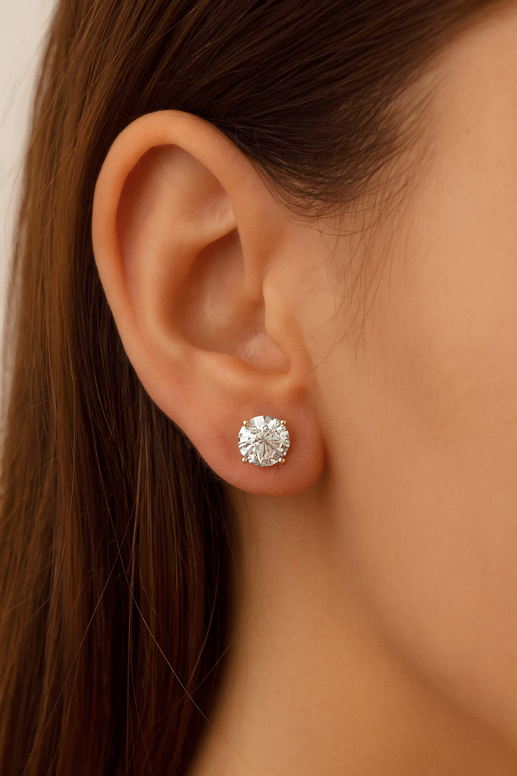 1.00 Carat Moissanite Stud Earrings, 14K Yellow Gold Classic Solitaire Earrings