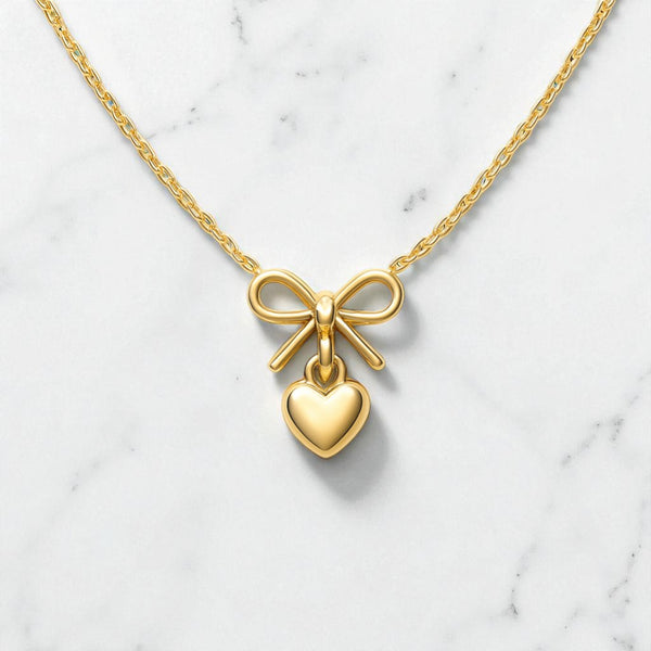 14K Rose Gold Bow & Heart Necklace