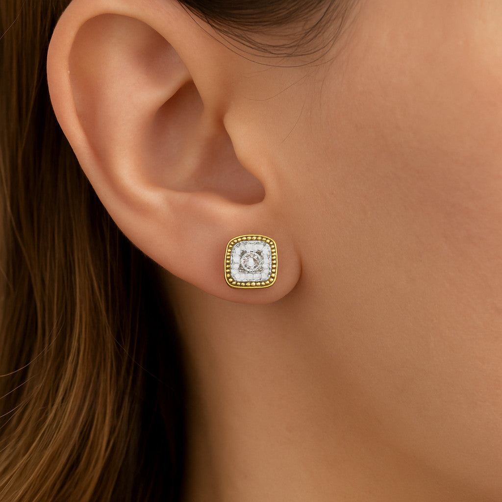 2.0 Ct Square Cushion Lab Grown Diamond Earrings • Milgrain Bezel Studs