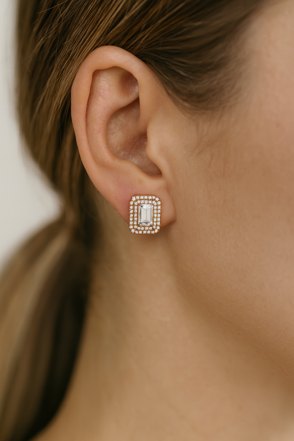 1.5 CTW Emerald Cut Lab Grown Diamond Stud Earrings • Double Halo Earrings