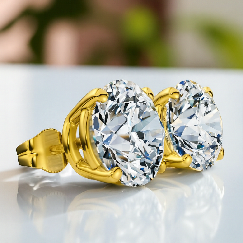 3.00 ct Round Lab Grown Diamond Stud Earrings • 14K White Gold 4-Prong Basket Studs