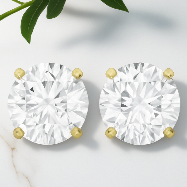 3.00 ct Round Lab Grown Diamond Stud Earrings • 14K White Gold 4-Prong Basket Studs