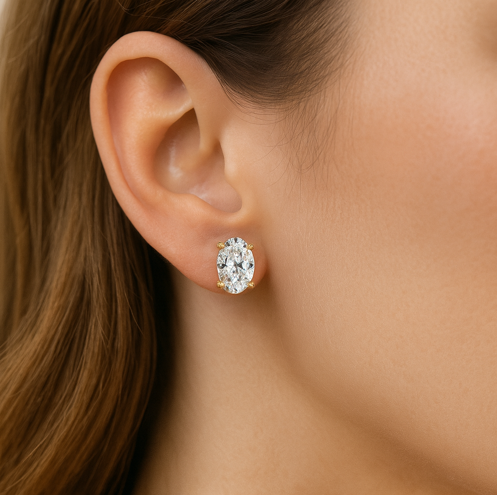 4.00 Carat Oval Cut Moissanite Stud Earrings , Classic Solitaire Earrings