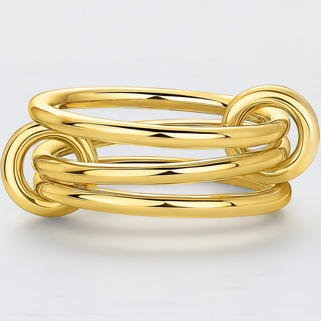 14K Solid Gold Interlocked Ring: Two-Tone Stackable Bands,Multi Link Connector Ring