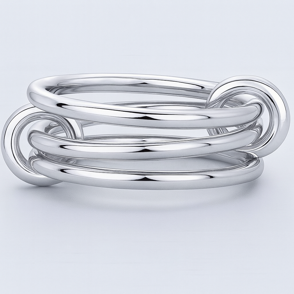 14K Solid Gold Interlocked Ring: Two-Tone Stackable Bands,Multi Link Connector Ring