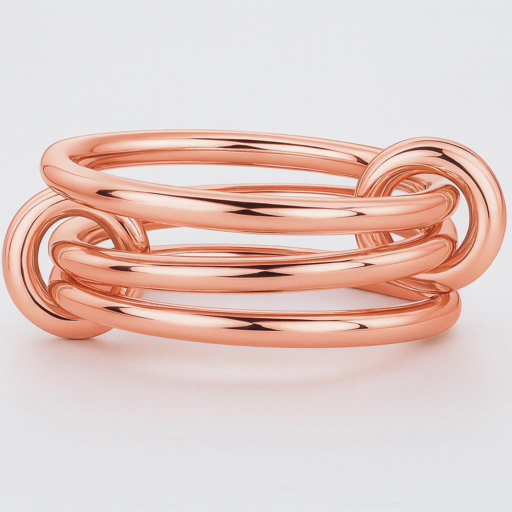 14K Solid Gold Interlocked Ring: Two-Tone Stackable Bands,Multi Link Connector Ring