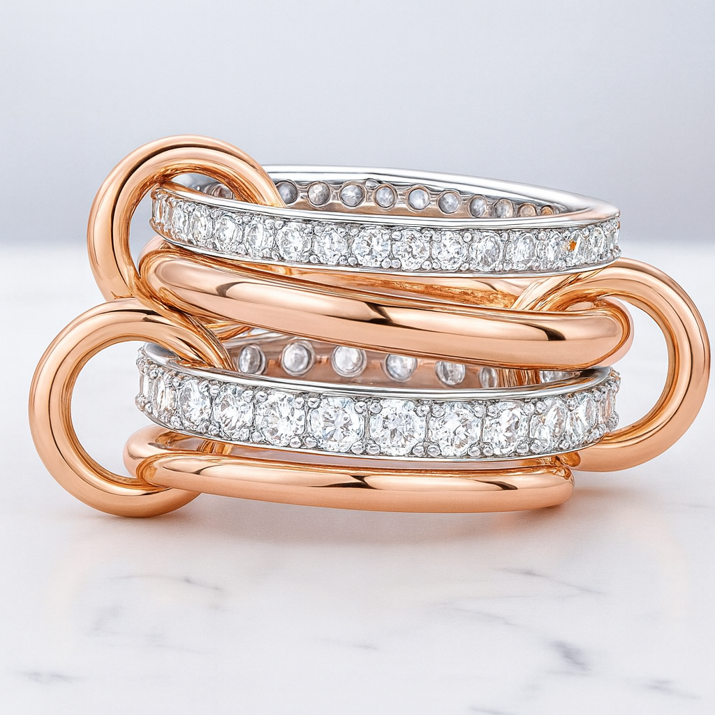 14K Solid Two-Toned Gold Lab Grown Diamond Interlocked Multi-Band Ring