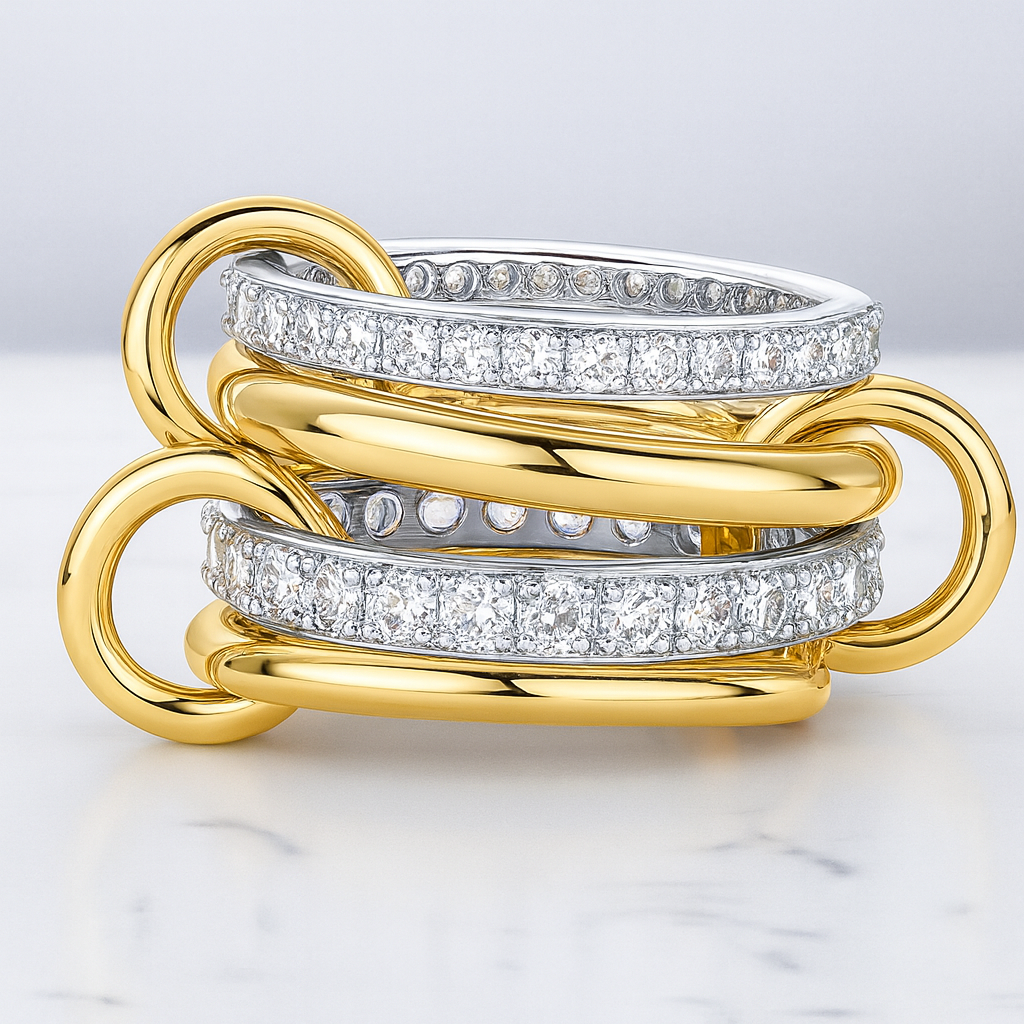 14K Solid Two-Toned Gold Lab Grown Diamond Interlocked Multi-Band Ring