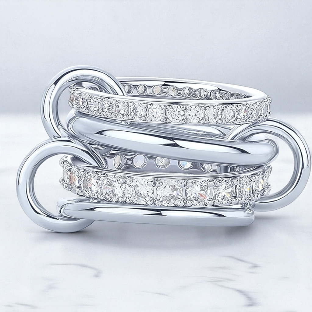 Image 6 Rings Interlocked 14K Solid Two-Toned Gold Diamond Interlocked Multi-Band Ring – charonjewels