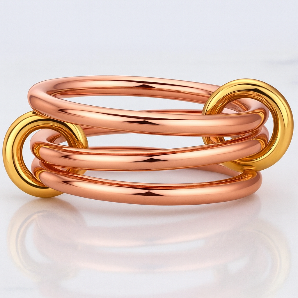 14K Solid Gold Interlocked Ring: Two-Tone Stackable Bands