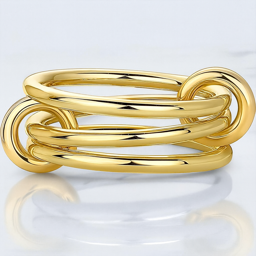 14K Solid Gold Interlocked Ring: Two-Tone Stackable Bands
