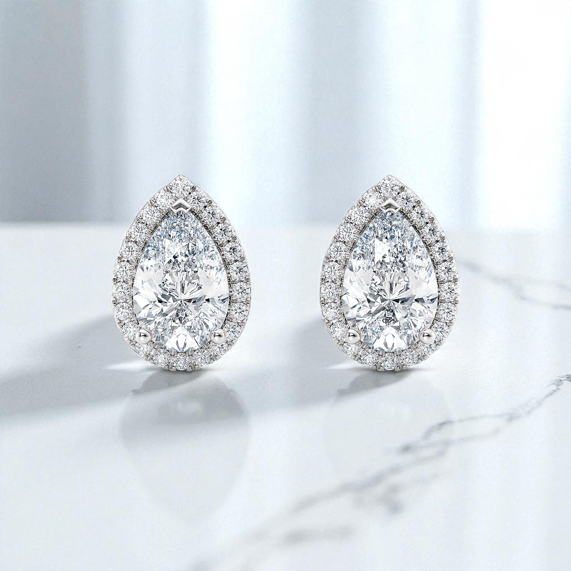 Pear Shape Lab Grown Diamond Halo Earrings • 14K Rose Gold Stud Earrings