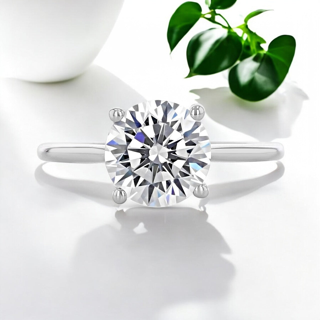 Certified 1.580Ct Round Cut Moissanite Engagement Ring Solitaire 14k White Gold  (GH/VS-SI1)