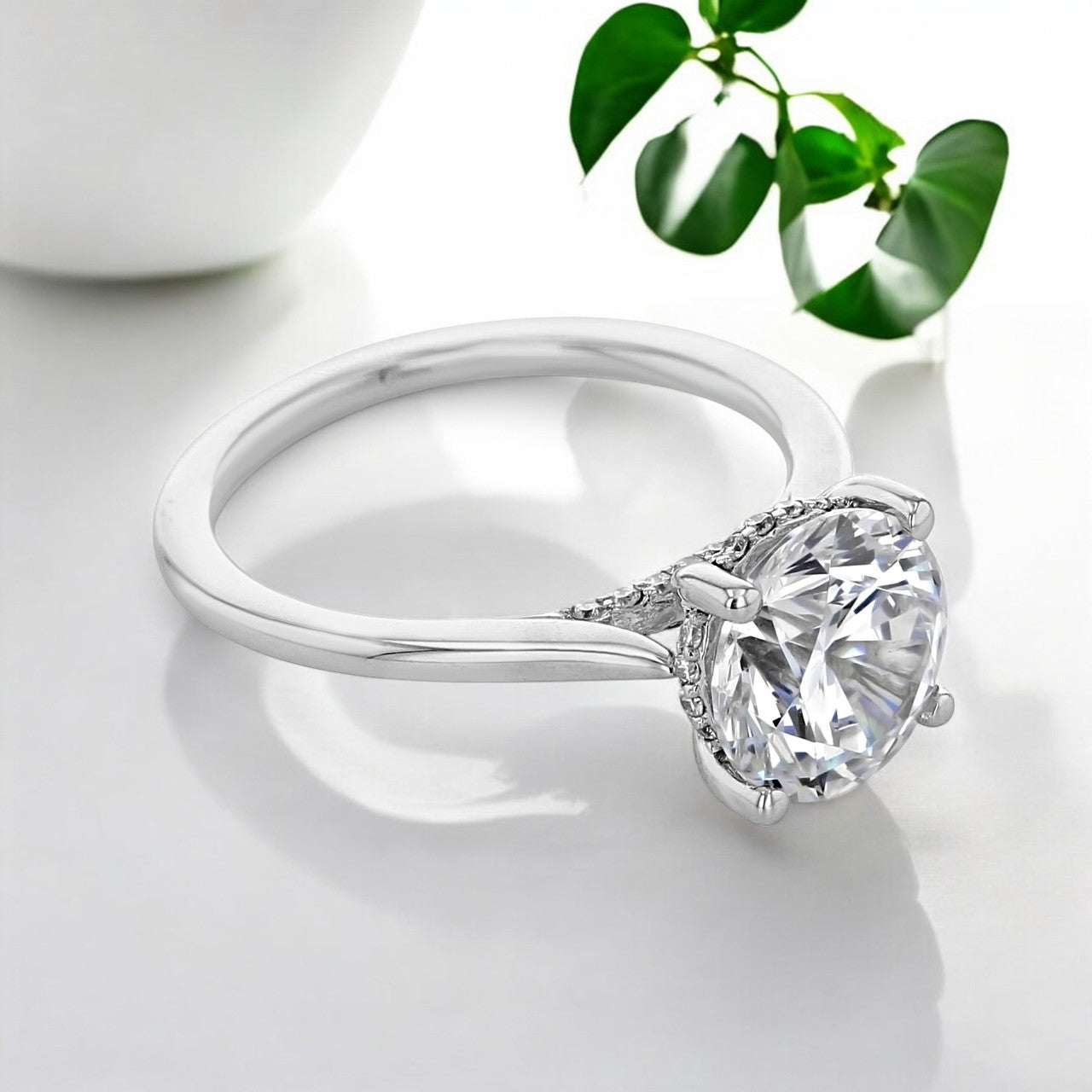 Certified 1.580Ct Round Cut Moissanite Engagement Ring Solitaire 14k White Gold  (GH/VS-SI1)