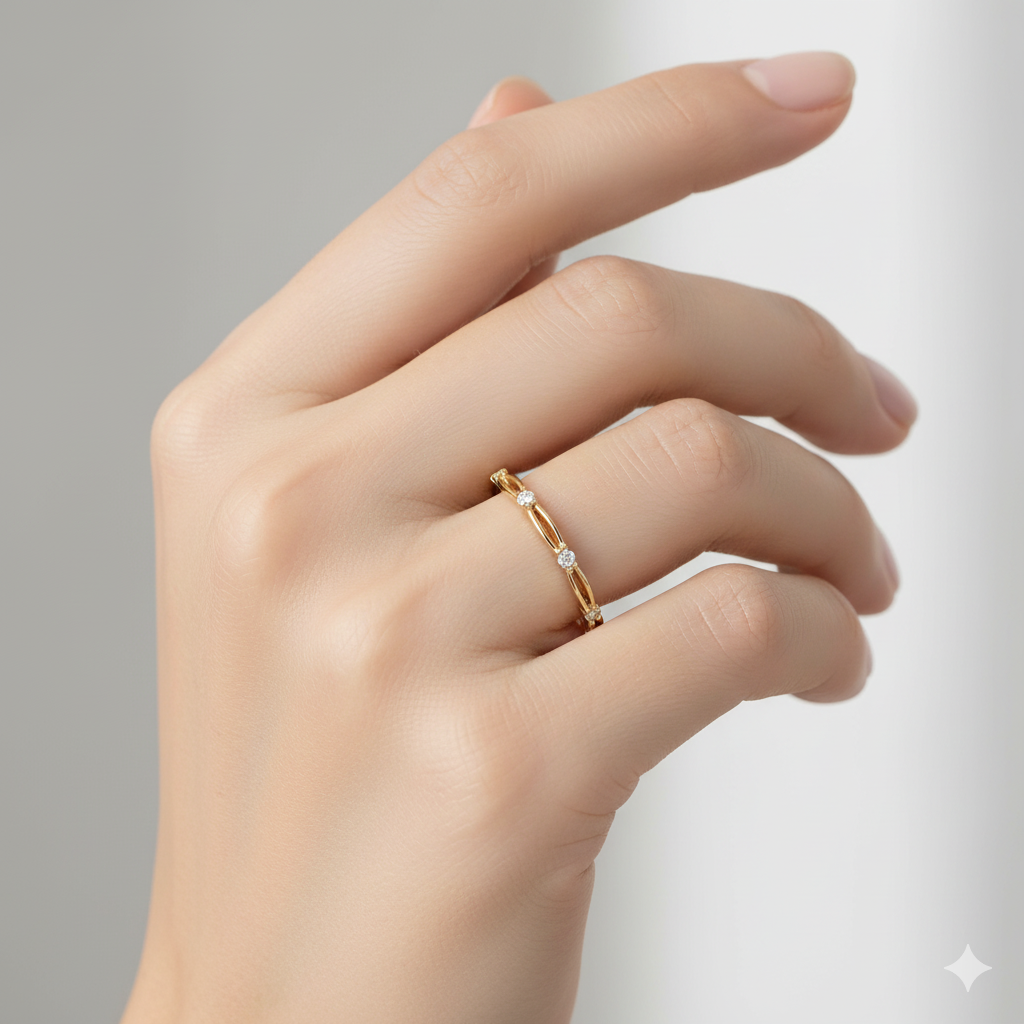 Dainty Moissanite Stacking Ring • 14K Solid Gold Minimalist Band