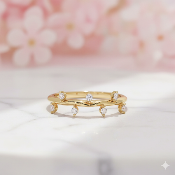 14K Solid Gold Moissanite Band • Dainty Stackable Ring