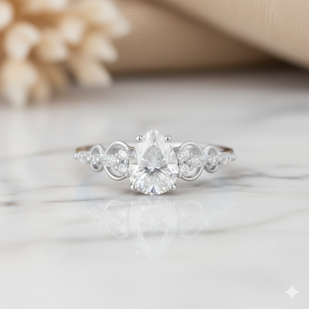 1.460CT Pear Shaped Moissanite Engagement Ring  Vintage Infinity Twist Diamond Ring