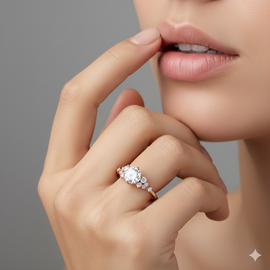 1.20 ct Round Moissanite Cluster Engagement Ring 14K Yellow Gold