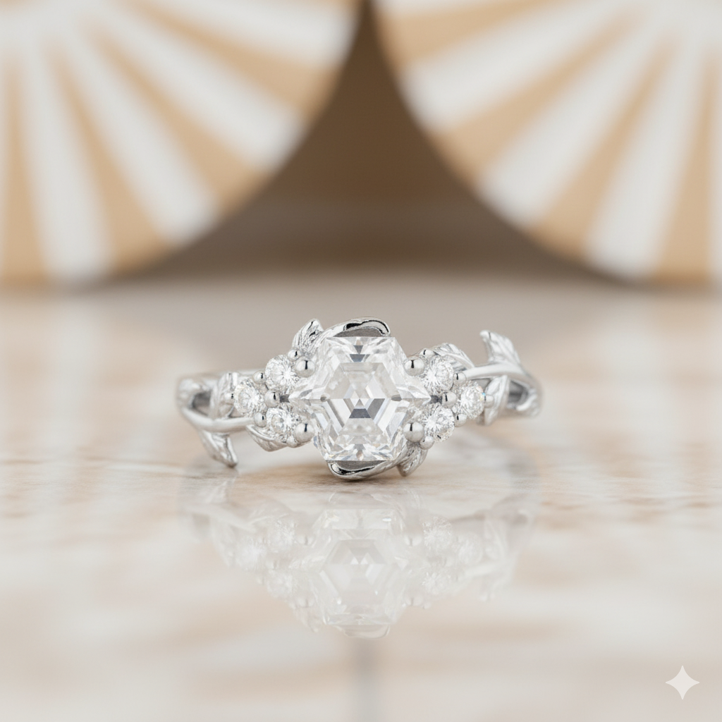 1.20 ct Hexagon Cut Moissanite Engagement Ring