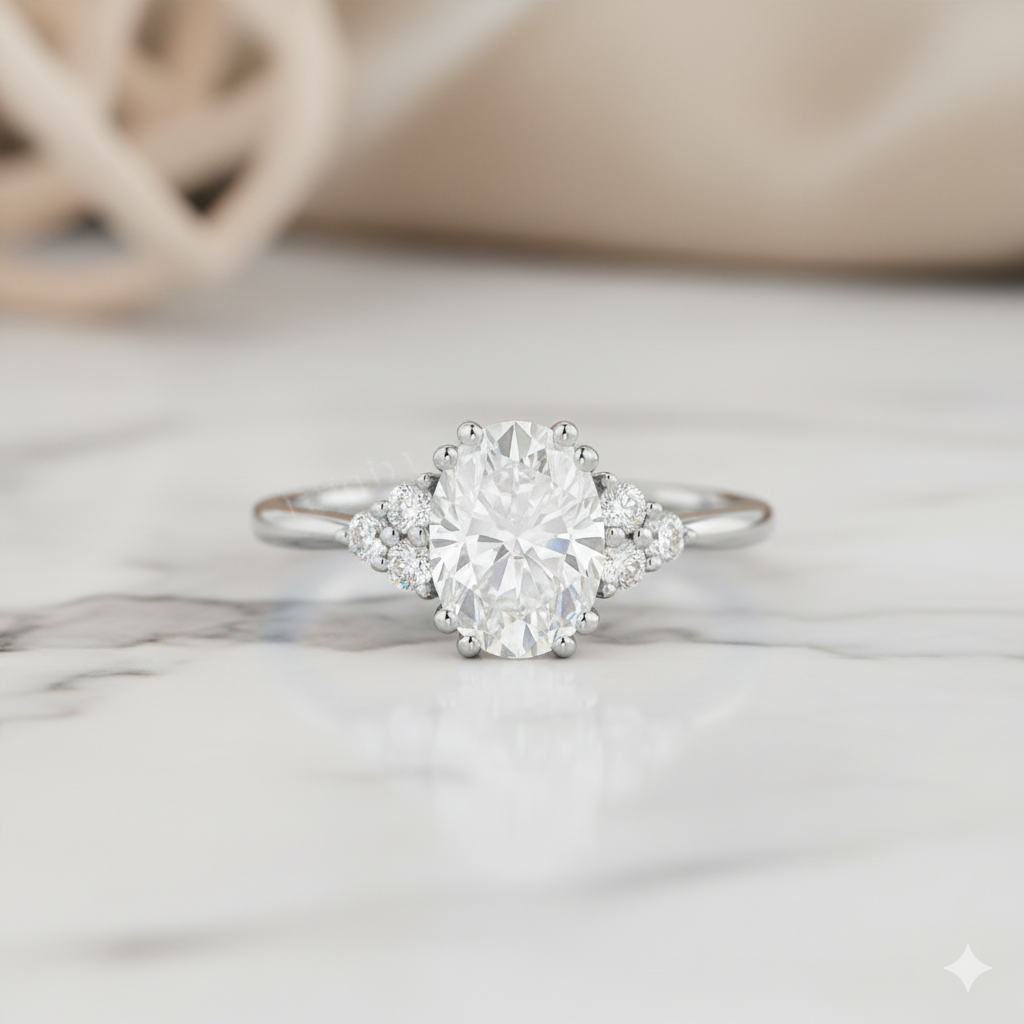 1.400ct Oval Cut Moissanite Cluster Engagement Ring